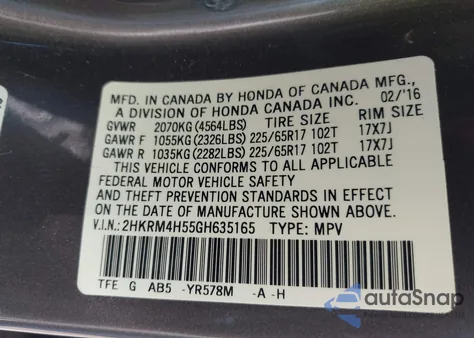 2016 Honda Cr-V Ex from USA, damaged, VIN 2HKRM4H55GH635165